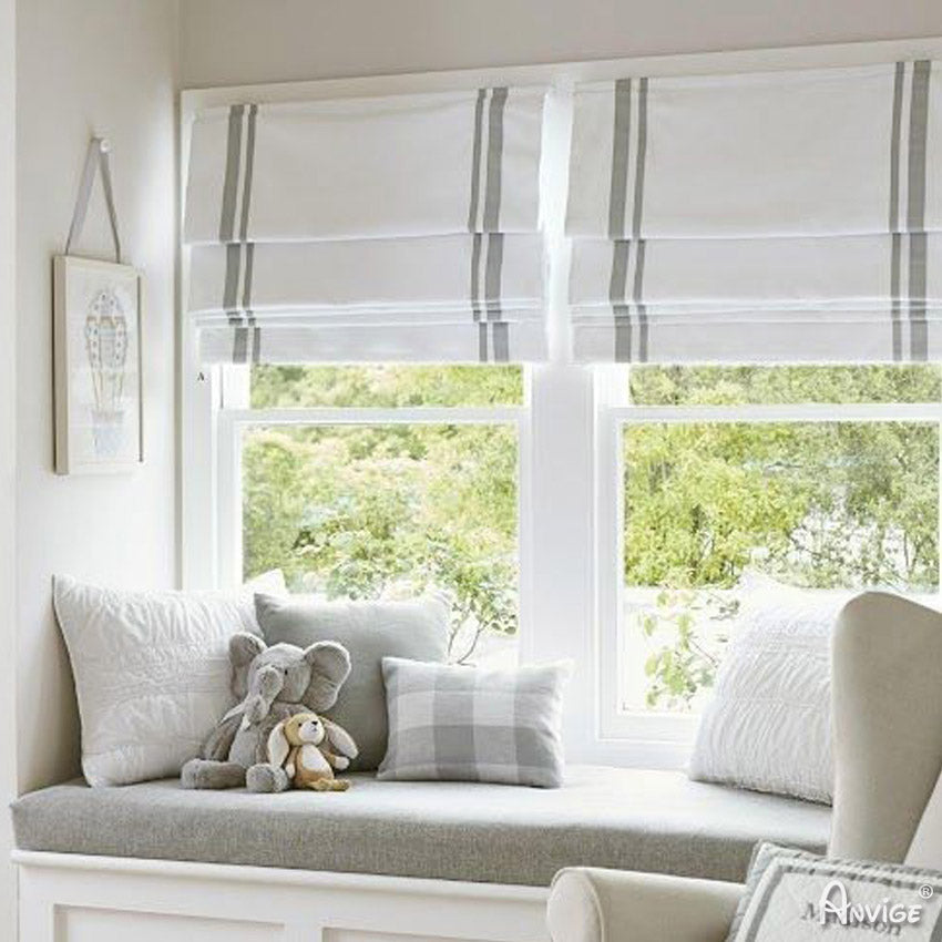 Anvige Home Textile Roman Shade Anvige Flat Roman Shades,Hardware For Installation Included,Window Treatment,Custom Roman Blinds,White With Doule Grey Trims