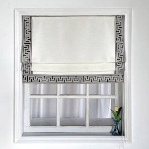 Anvige Home Textile Roman Shade Anvige Flat Roman Shades,Hardware For Installation Included,Window Treatment,Custom Roman Blinds ,White With Geometric Trims