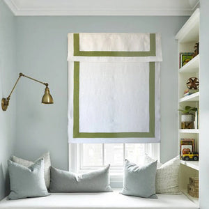 Anvige Home Textile Roman Shade Anvige Flat Roman Shades,Hardware For Installation Included,Window Treatment,Custom Roman Blinds,White With Green Border Trims