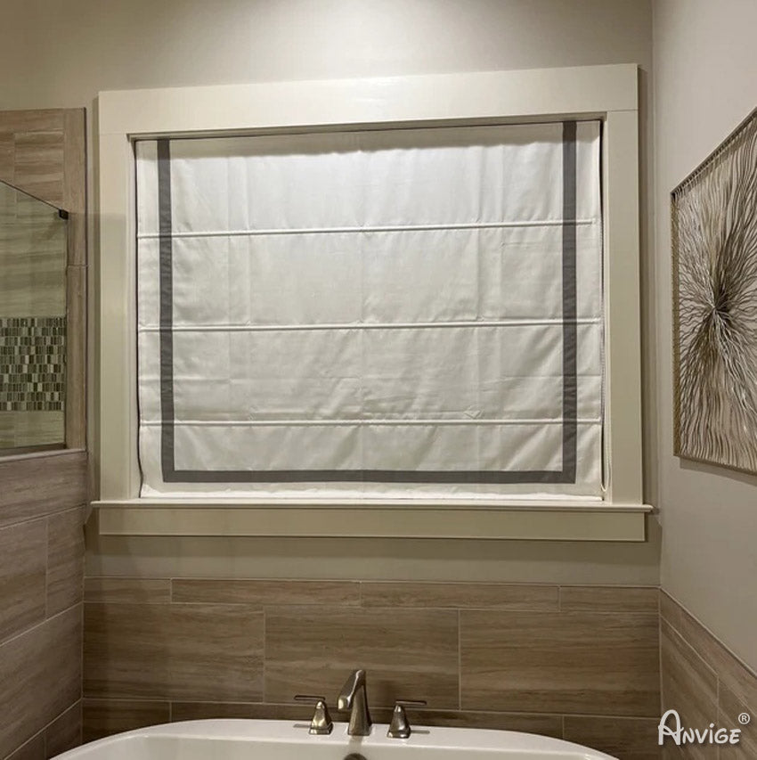 Anvige Home Textile Roman Shade Anvige Flat Roman Shades,Hardware For Installation Included,Window Treatment,Custom Roman Blinds ,White With Grey Border Trims