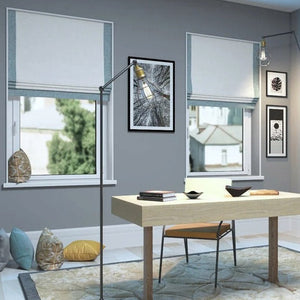 Anvige Home Textile Roman Shade Anvige Flat Roman Shades,Hardware For Installation Included,Window Treatment,Custom Roman Blinds,White With Grey Border Trims