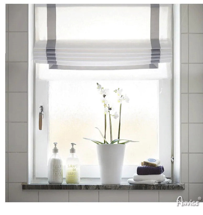 Anvige Flat Roman Shades,Hardware For Installation Included,Window Treatment,Custom Roman Blinds,White With Grey Trims