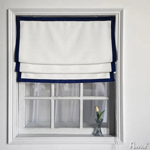 Anvige Home Textile Roman Shade Anvige Flat Roman Shades,Hardware For Installation Included,Window Treatment,Custom Roman Blinds ,White With Navy Blue Border Trims