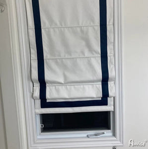 Anvige Home Textile Roman Shade Anvige Flat Roman Shades,Hardware For Installation Included,Window Treatment,Custom Roman Blinds,White With Navy Blue Borders