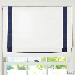 Anvige Home Textile Roman Shade Anvige Flat Roman Shades,Hardware For Installation Included,Window Treatment,Custom Roman Blinds,White With Navy Blue Trims
