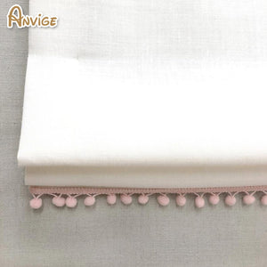 Anvige Flat Roman Shades,Hardware For Installation Included,Window Treatment,Custom Roman Blinds,White With Pink Pompoms