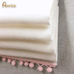 Anvige Home Textile Roman Shade Anvige Flat Roman Shades,Hardware For Installation Included,Window Treatment,Custom Roman Blinds,White With Pink Pompoms