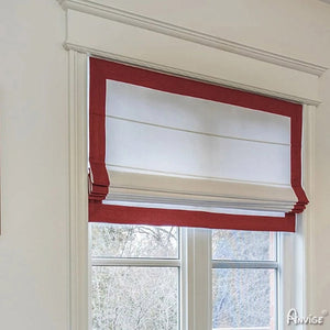 Anvige Home Textile Roman Shade Anvige Flat Roman Shades,Hardware For Installation Included,Window Treatment,Custom Roman Blinds,White With Red Border Trims