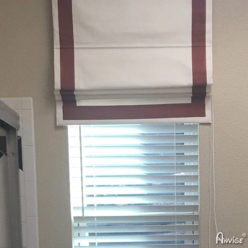 Anvige Home Textile Roman Shade Anvige Flat Roman Shades,Hardware For Installation Included,Window Treatment,Custom Roman Blinds ,White With Red Border Trims