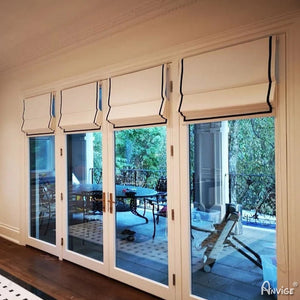 Anvige Home Textile Roman Shade Anvige Flat Roman Shades,Hardware For Installation Included,Window Treatment,Custom Roman Blinds,White With Slim Black Border Trims