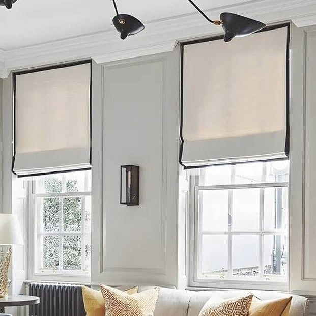 Anvige Home Textile Roman Shade Anvige Flat Roman Shades,Hardware For Installation Included,Window Treatment,Custom Roman Blinds ,White With Slim Black Border Trims