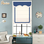 Anvige Flat Roman Shades,Hardware For Installation Included,Window Treatment,Custom Roman Blinds With Blue Heading,White With Blue Border Trims