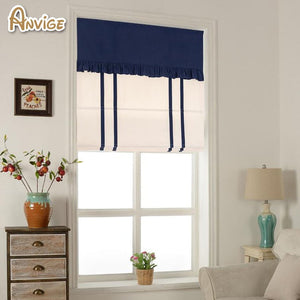 Anvige Home Textile Roman Shade Anvige Flat Roman Shades,Hardware For Installation Included,Window Treatment,Custom Roman Blinds With Blue Valance,White With Blue Double Trims