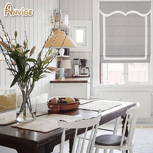 Anvige Home Textile Roman Shade Anvige Flat Roman Shades,Hardware For Installation Included,Window Treatment,Custom Roman Blinds With Grey Wave Valance,Grey With White Border Trims