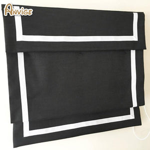 Anvige Flat Roman Shades,Hardware For Installation Included,Window Treatment,Custom Roman Blinds With Head,Black With White Trims