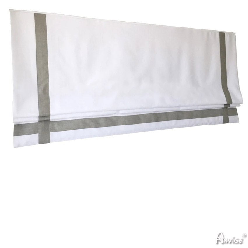 Anvige Home Textile Roman Shade Anvige Flat Roman Shades,Hardware For Installation Included,Window Treatment,Custom Roman Blinds With Head,White With Grey Trims