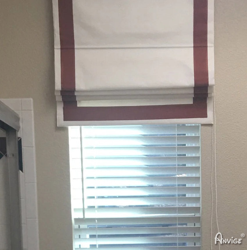 Anvige Home Textile Roman Shade Anvige Flat Roman Shades,Hardware For Installation Included,Window Treatment,Custom Roman Blinds With Head,White With Red Borders