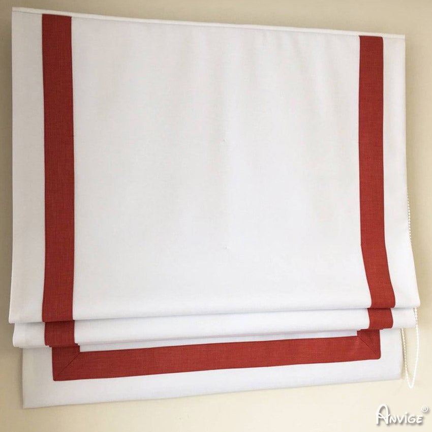 Anvige Home Textile Roman Shade Anvige Flat Roman Shades,Hardware For Installation Included,Window Treatment,Custom Roman Blinds With Head,White With Red Trims
