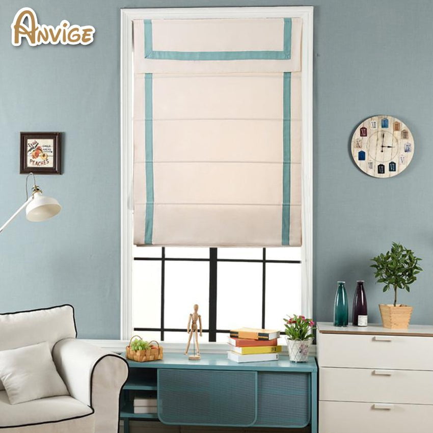 Anvige Flat Roman Shades,Hardware For Installation Included,Window Treatment,Custom Roman Blinds With Heading,White With Blue Trims