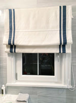 Anvige Home Textile Roman Shade Anvige Flat Roman Shades,Hardware For Installation Included,Window Treatment,Custom Roman Blinds With Heading,White With Double Blue Trims