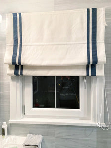 Anvige Home Textile Roman Shade Anvige Flat Roman Shades,Hardware For Installation Included,Window Treatment,Custom Roman Blinds With Heading,White With Double Blue Trims