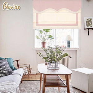 Anvige Home Textile Roman Shade Anvige Flat Roman Shades,Hardware For Installation Included,Window Treatment,Custom Roman Blinds With Pink Heading,White With Pink Border Trims