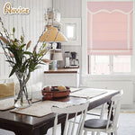 Anvige Flat Roman Shades,Hardware For Installation Included,Window Treatment,Custom Roman Blinds With Pink Wave Valance,Pink With White Border Trims