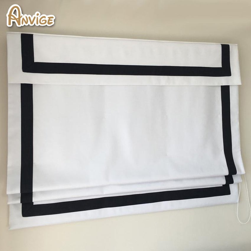Anvige Flat Roman Shades,Hardware For Installation Included,Window Treatment,Custom Roman Blinds With White Head,White With Black Border Trims