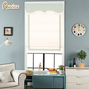 Anvige Flat Roman Shades,Hardware For Installation Included,Window Treatment,Custom Roman Blinds With White Heading,White With Green Border Trims