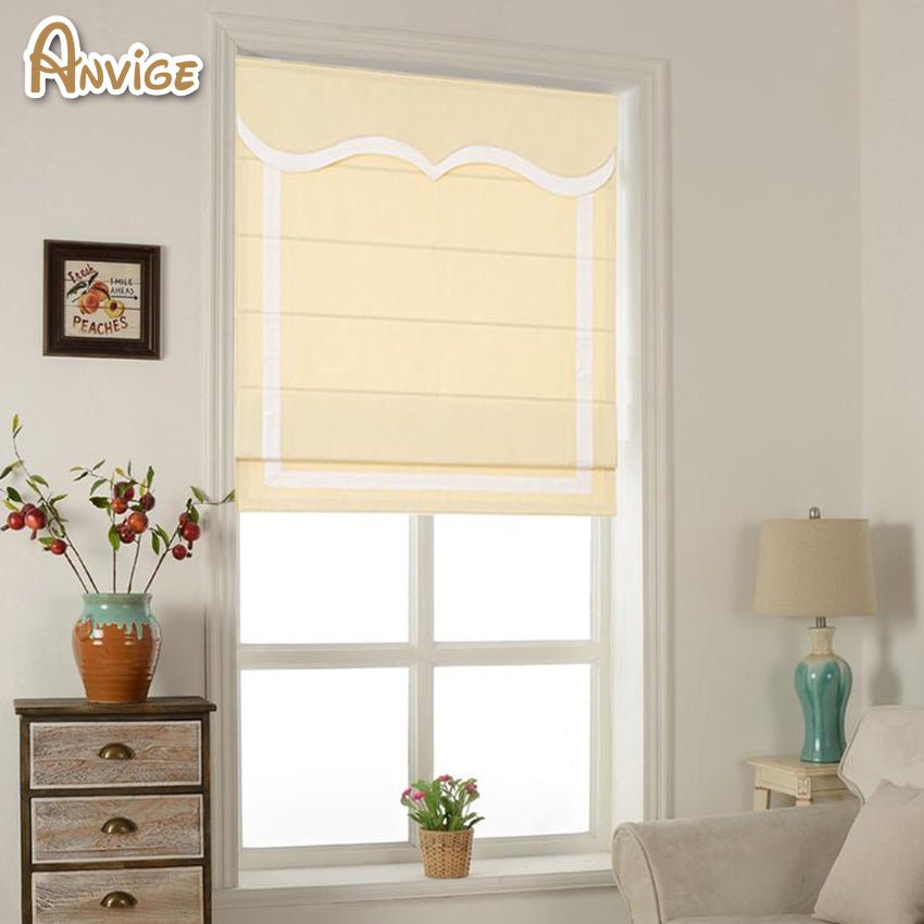 Anvige Home Textile Roman Shade Anvige Flat Roman Shades,Hardware For Installation Included,Window Treatment,Custom Roman Blinds With Yellow Valance,Yellow With White Border Trims
