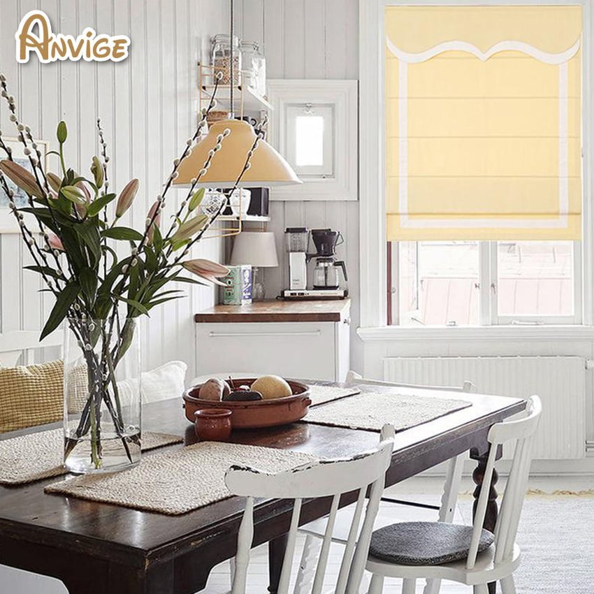 Anvige Home Textile Roman Shade Anvige Flat Roman Shades,Hardware For Installation Included,Window Treatment,Custom Roman Blinds With Yellow Valance,Yellow With White Border Trims