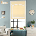 Anvige Flat Roman Shades,Hardware For Installation Included,Window Treatment,Custom Roman Blinds With Yellow Valance,Yellow With White Border Trims