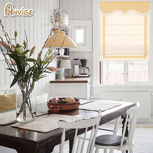 Anvige Home Textile Roman Shade Anvige Flat Roman Shades,Hardware For Installation Included,Window Treatment,Custom Roman Blinds With Yellow Wave Valance,White With Yellow Border Trims