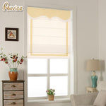 Anvige Flat Roman Shades,Hardware For Installation Included,Window Treatment,Custom Roman Blinds With Yellow Wave Valance,White With Yellow Border Trims