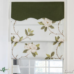 ANVIGE Garden Beautiful Flowers Green Valance Printed Roman Shades ,Easy Install Washable Curtains ,Customized Window Curtain Drape, 24"W X 64"H