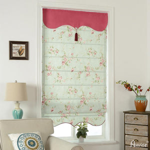 ANVIGE Garden Flowers With Valance Customized Roman Shades ,Easy Install Washable Curtains ,Customized Window Curtain Drape, 24"W X 64"H
