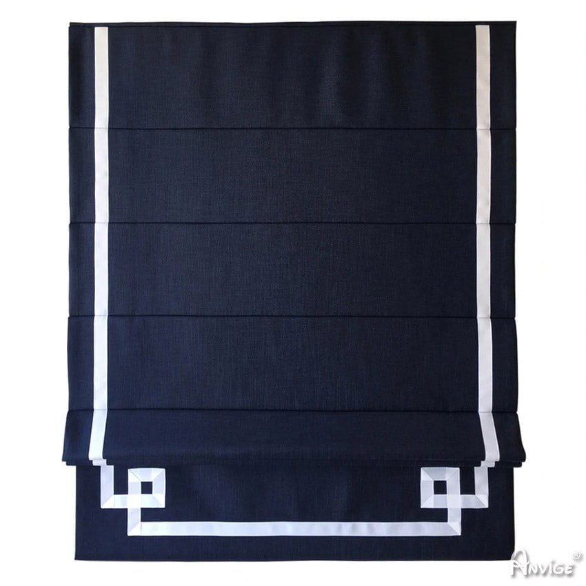 Anvige Home Textile Roman Shade Anvige Geometric Flat Roman Shades,Hardware For Installation Included,Window Treatment,Custom Roman Blinds,Navy Blue With White Trims