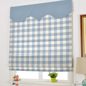 ANVIGE Modern Blue Plaid With Blue Valance Customized Roman Shades ,Easy Install Washable Curtains ,Customized Window Curtain Drape, 24"W X 64"H