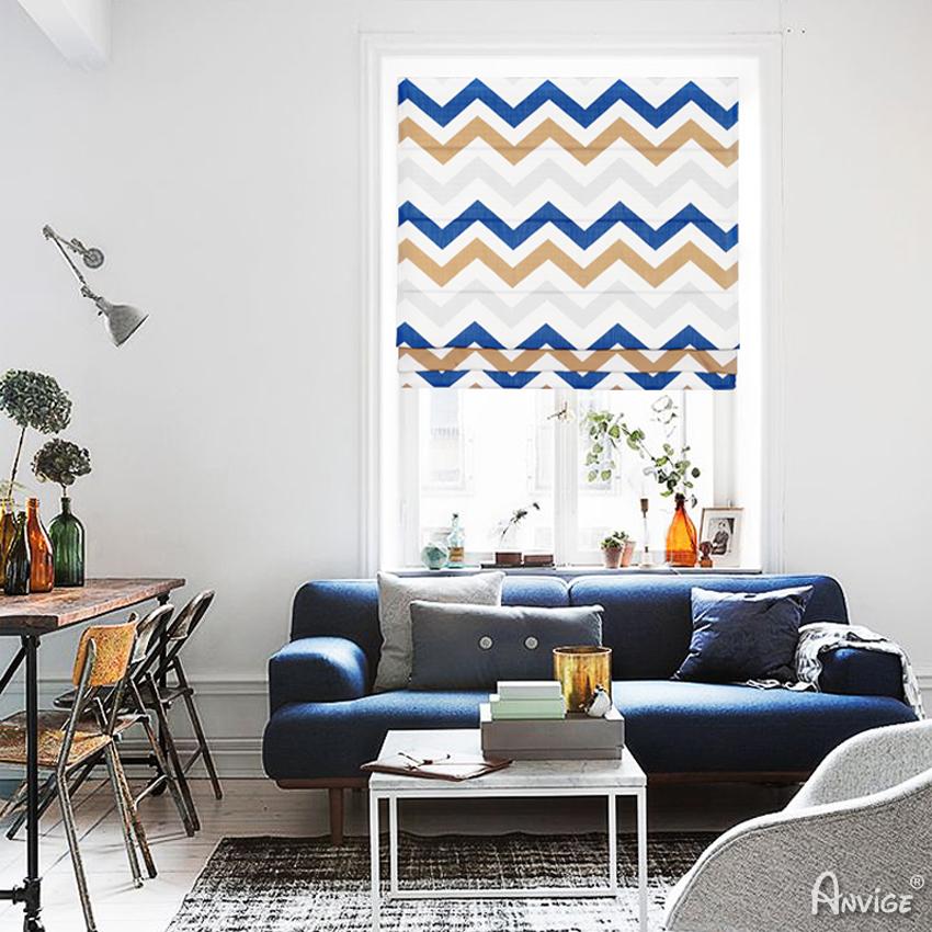 ANVIGE Modern Colorful Geometric Waves Printed Customized Roman Shades ,Easy Install Washable Curtains ,Customized Window Curtain Drape, 24"W X 64"H