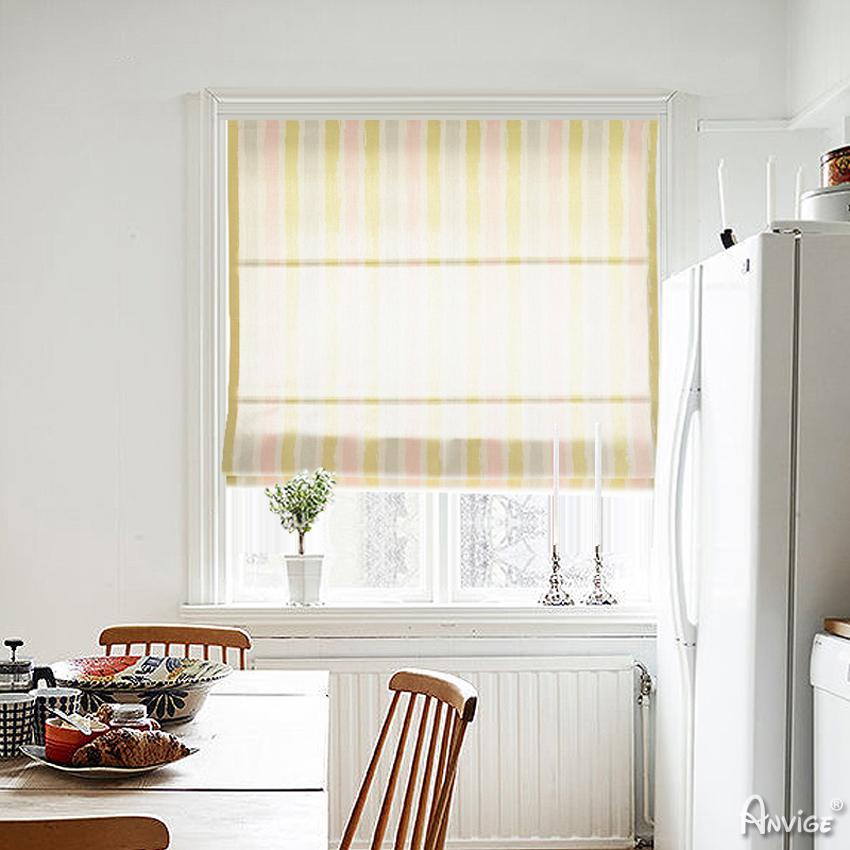 ANVIGE Modern Colorful Strips Printed Customized Roman Shades ,Easy Install Washable Curtains ,Customized Window Curtain Drape, 24"W X 64"H