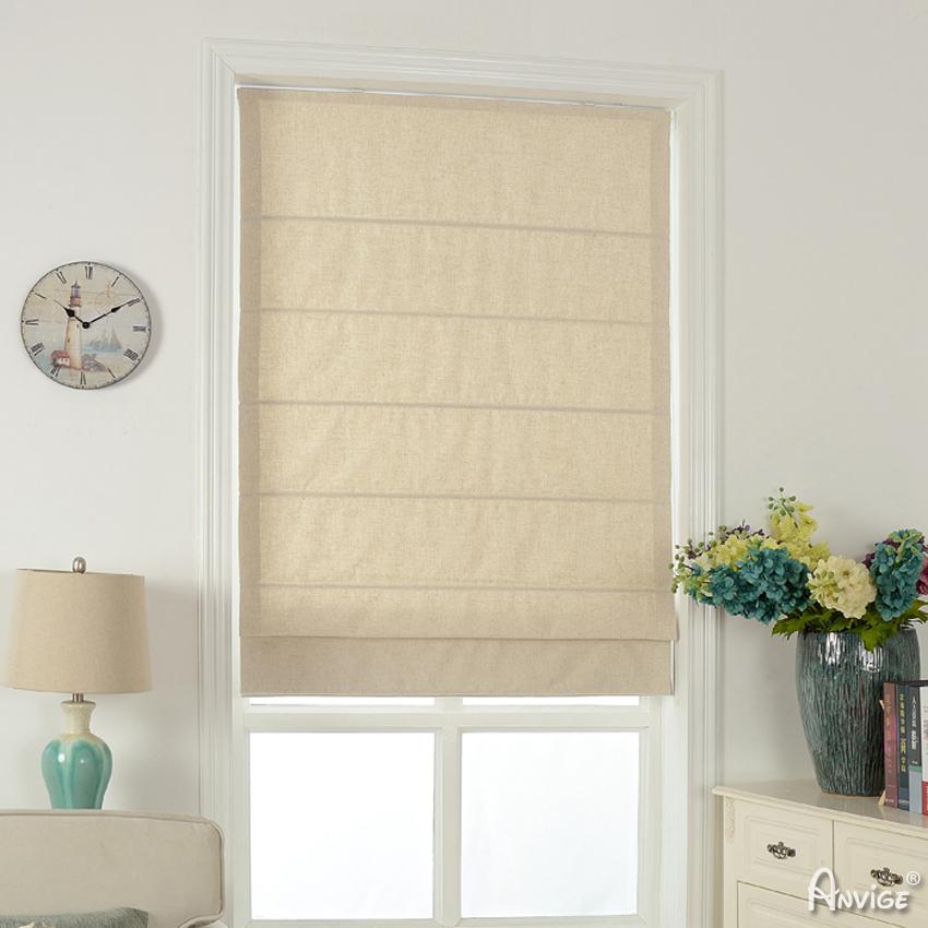 ANVIGE Modern Cotton Linen Beige Color Customized Roman Shades ,Easy Install Washable Curtains ,Customized Window Curtain Drape, 24"W X 64"H