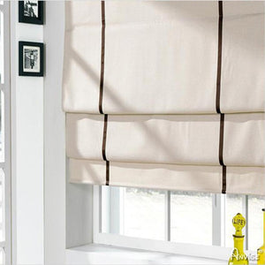 ANVIGE Modern Cotton Linen Beige With Coffee Strips Printed Roman Shades ,Easy Install Washable Curtains ,Customized Window Curtain Drape, 24"W X 64"H