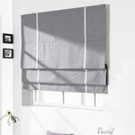 ANVIGE Modern Cotton Linen Grey With White Strips Printed Roman Shades ,Easy Install Washable Curtains ,Customized Window Curtain Drape, 24"W X 64"H