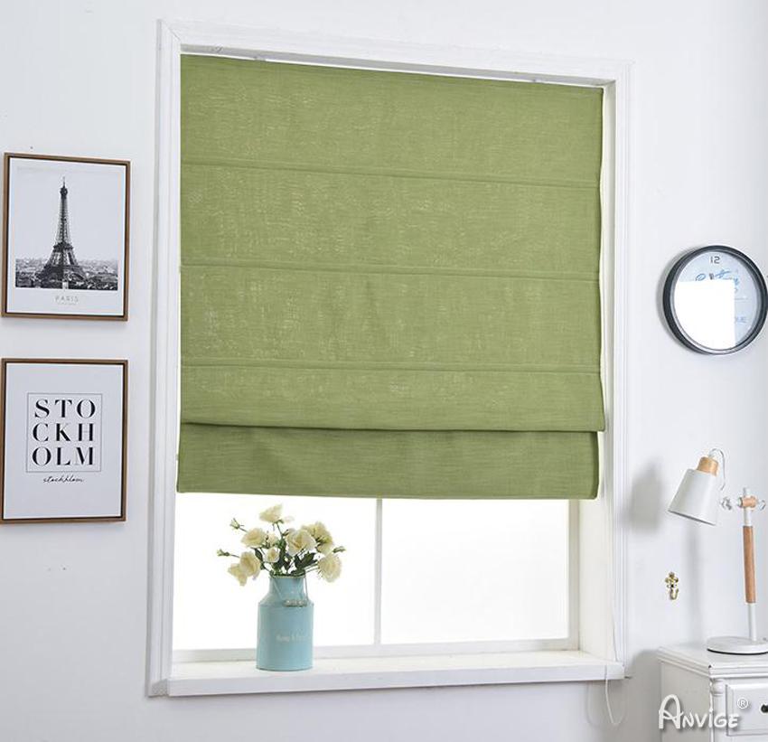 ANVIGE Modern Green Color Roman Shades ,Easy Install Washable Curtains ,Customized Window Curtain Drape, 24"W X 64"H