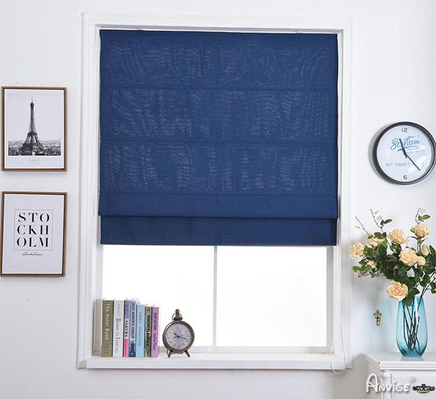 ANVIGE Modern Navy Blue Color Roman Shades ,Easy Install Washable Curtains ,Customized Window Curtain Drape, 24"W X 64"H