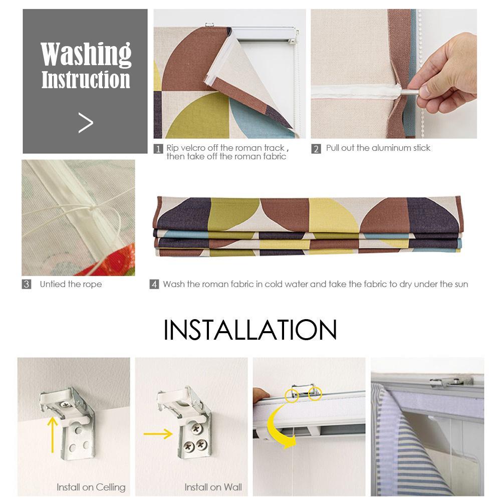 ANVIGE Modern Plaid Printed Customized Roman Shades ,Easy Install Washable Curtains ,Customized Window Curtain Drape, 24"W X 64"H