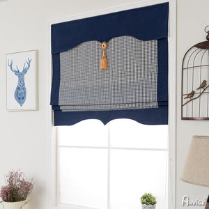 ANVIGE Modern Small Plaid Blue Strips Roman Shades ,Easy Install Washable Curtains ,Customized Window Curtain Drape, 24"W X 64"H