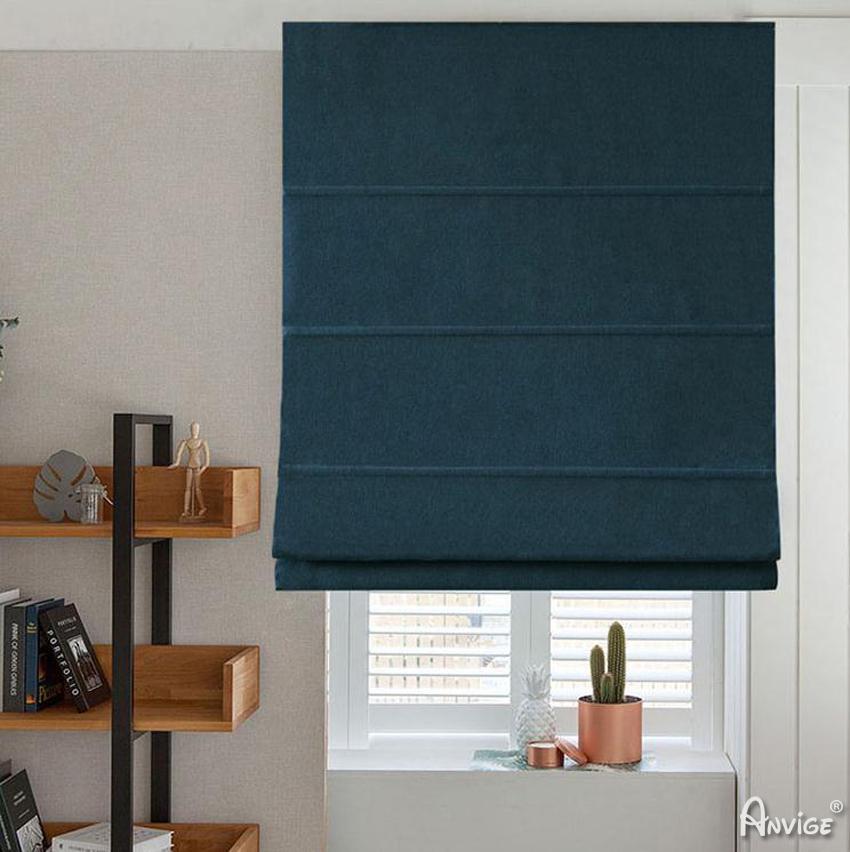 ANVIGE Modern Solid Blue Color Customized Fan Roman Shades ,Easy Install Washable Curtains ,Customized Window Curtain Drape, 24"W X 64"H