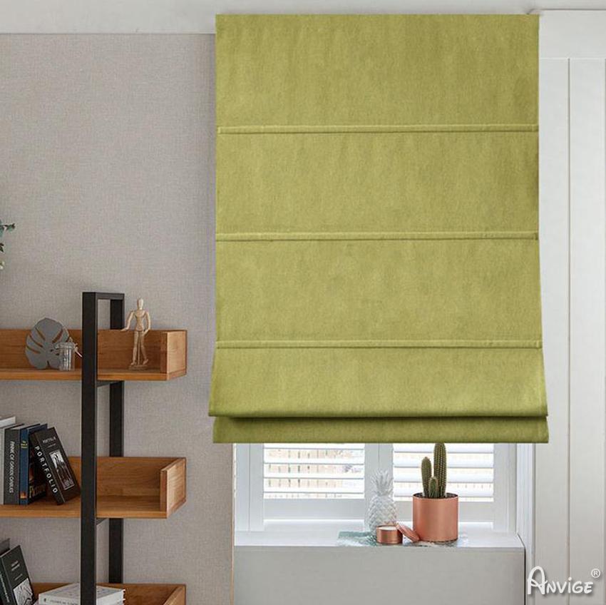 ANVIGE Modern Solid Green Color Customized Fan Roman Shades ,Easy Install Washable Curtains ,Customized Window Curtain Drape, 24"W X 64"H