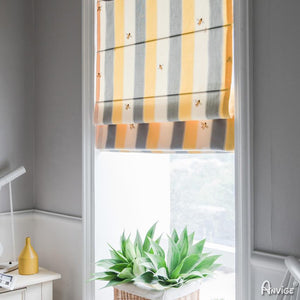 ANVIGE Modern Striped Embroidered Little Bee Customized Roman Shades ,Easy Install Washable Curtains ,Customized Window Curtain Drape, 24"W X 64"H